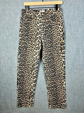 OAT Leopard Print Straight Leg Jeans Waist 6/28 Like New